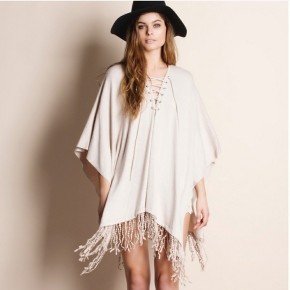 Bare Anthology Tops - Lace up fringe tunic top swim cover medium